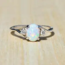 White Fire Opal Ring for Women Wedding Party 925 Silver Rings Jewelry Size 6-10