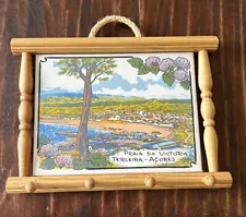 Vintage Portuguese Art Tile: Praia Da Victoria, Azores; 7.75x5.75” Key Peg Board