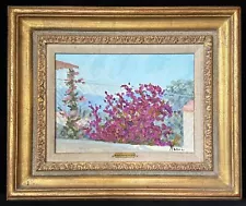 New ListingMARIE LUCIE NESSI Bougainvilleas Oil Painting Gold Frame, ex WALLY FINDLAY c1940