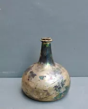 VERY Nice Antique Dark green glass rare wine bottle English 17th century.