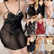 Womens Sexy-Lingerie Babydoll G-string Sleepwear Underwear Lace Dress Nightwear