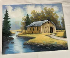 Barn By The Pond Stream By Charlotte Talley Painting 16” X 20” Bob Ross Student