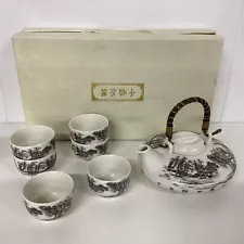 Chinese Porcelain Teapot and Cup Set in Box Service for 6 Black/White (B3) W#653