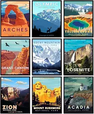 9 Pcs Vintage National Park Posters,National Parks Art Prints,Nature Mountain Wa