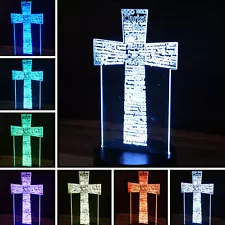 3D Holy Cross w/ Words of Worship Desk Light - 7 Color LED Lamp Base with USB