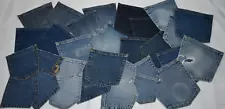 30 Denim Blue Jean Pockets LOT Plain w/ Backing Quilting Crafts sew - upcycled