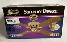 New Vintage Hunter Summer Breeze 42” Bright Brass Ceiling Fan Wood Blades 25614