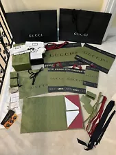 Lot of Gucci packaging bags shoe jewelry Belt boxes ribbons pins dustbag 100