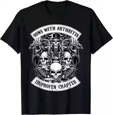 HOT SALE! Sons With Arthritis Ibuprofen Chapter Funny Biker Skull T-Shirt S-5XL