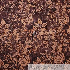 BonEful FABRIC Cotton Quilt Brown Orange BATIK Dot Flower Garden Leaf SALE SCRAP