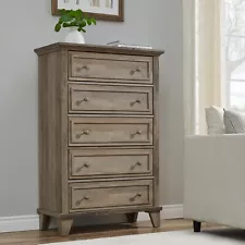 5 Drawer Tall Dresser, Wood Chest of Drawers for Bedroom, Modern Farmhouse Stora