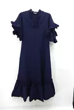 FITZROY & WILLA SOLEIL maxi dress flutter sleeve ruffle cotton boho navy blue S