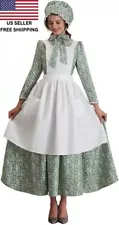 Womens Prairie Pioneer Colonial Costume Amish Old Fashioned Floral dress W/Apron