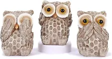 Set of 3 Owl Statues - Cute Owl Figurines for Shelf, Living Room Bedroom