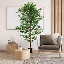 HOMCOM 6ft Artificial Tree Ficus for Indoor Outdoor Home Decor, Fake Tree