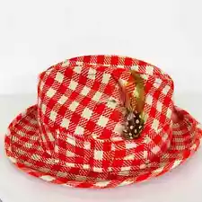 Original Paul Bear Bryant Hat Crimson Red Houndstooth Sz 7 1/8 Alabama Football