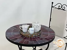 24INCH ARTISTIC MOSAIC TABLE - Handmade Mid Gray And Faded Purple Garden Table