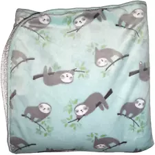 Just Born Aqua Sloth Baby Blanket White Sherpa Pre-Owned Lovey 30x40