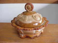 Vtg Greentown Chocolate Glass Covered Butter Dish Dewey Pattern PLEASE READ DESC