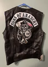 SON OF ANARCHY MOTORCYCLE BIKER BLACK LEATHER WAISTCOAT VEST JACKET Size XS