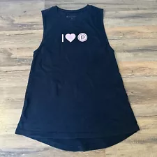 Pure Barre Tank Extra Long I Heart Black Pink Medium Fits Small USA Made