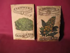 Rare 19th C D M Ferry Seed Packages Mignonette & Lettuce