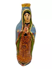 Vintage our Lady of Guadalupe Statue Hand Painted Ceramic from Mexico OLD Candle