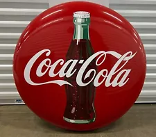 COCA-COLA 36” Coke BUTTON SIGN C1950 ORIGINAL METAL Advertising Merch