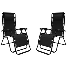 Caravan Sports Zero Gravity Folding Patio Lounge Chair, Black (Pair) (Used)