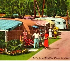 Life In A Trailer Park In Florida Mobile Home Fish Catch. Dirt Road. Postcard