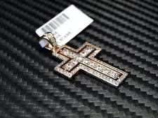 14K Rose/Pink Gold Diamond Cross 1.01Cts Round Brilliant Cut Simple Womens Mens