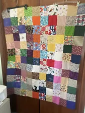 Scrap Patchwork Block Quilt Top Unfinished Sewing Project With Flaws 41”x54”