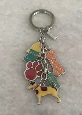 Vintage Coach Dog Bone Fire Hydrant Paw Print Enamel Keychain