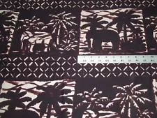 African Indigo Resist Wax Dyed Cotton Fabric Vintage 67" X 43" Elephants •