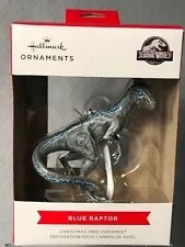 Hallmark Ornament-2021-JURASSIC WORLD-BLUE RAPTOR-Dinosaur-Grey w/ Blue Stripes