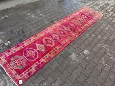 Vintage Hand Knotted Oushak runner , Turkish Runner rug