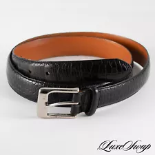 Polo Ralph Lauren Black Alligator Crocodile Print Leather Silver Buckle Belt 38