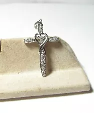 14K SOLID WHITE GOLD CROSS PENDANT WITH 18 ROUND NATURAL DIAMONDS