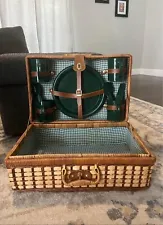 Picnic Basket Set Plate Ware Checked Travel