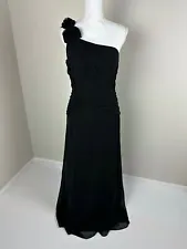 David's Bridal Black One Shoulder Lapis Chiffon Bridesmaid Dress Size 6