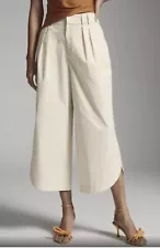 Anthropologie Mare sand cotton curved hem wide leg cropped pleated pants S Pet