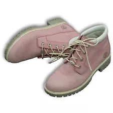 Timberland Pink Round Toe Lace Up Block Heel Ankle Work Womens Boots Size 8.5M