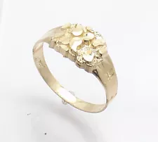 Size 10 Men's Nugget Style Ring Real Solid 10K Yellow Gold 1.9gr