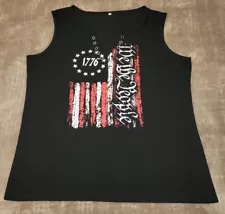 We The People 1776 American Flag Sleeveless V Neck Tank Top Women's XXL Black