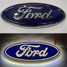 9 inch White LED Emblems For Ford F150 05-14 Front/Rear BlueChorme Housing Badge