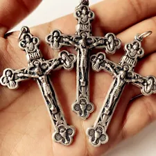 Lot of 3pcs Italy 2.0" Crucifix Silver jesus Cross Rosary Parts Catholic pendant