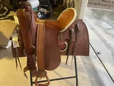 EUC Mexican Saddle 15 Inch Seat Tan Leather, Brass Hardware