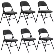 6-Pack Black Padded Fabric Seat and Back Portable Stacking Folding Chairs New