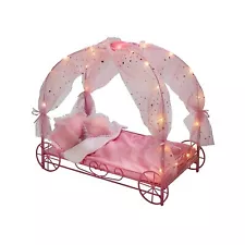 Badger Basket Royal Carriage Metal Doll Bed with Canopy Bedding and LED Lights