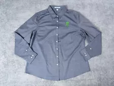 Monster Energy Dress Shirt Adult X-Large Drink Gray Long Sleeve Logo Embroidered